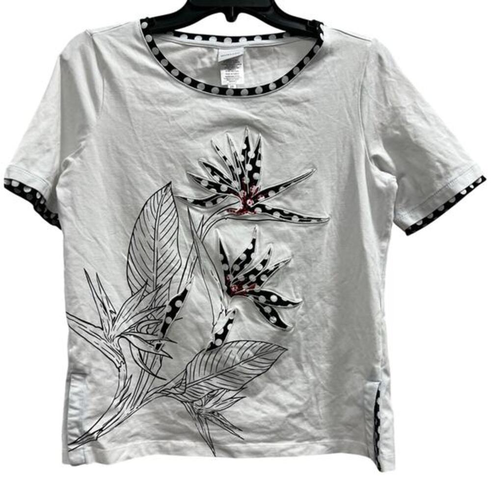 MADELEINE MODE boutique couture White embroidered floral dress tee sz 10